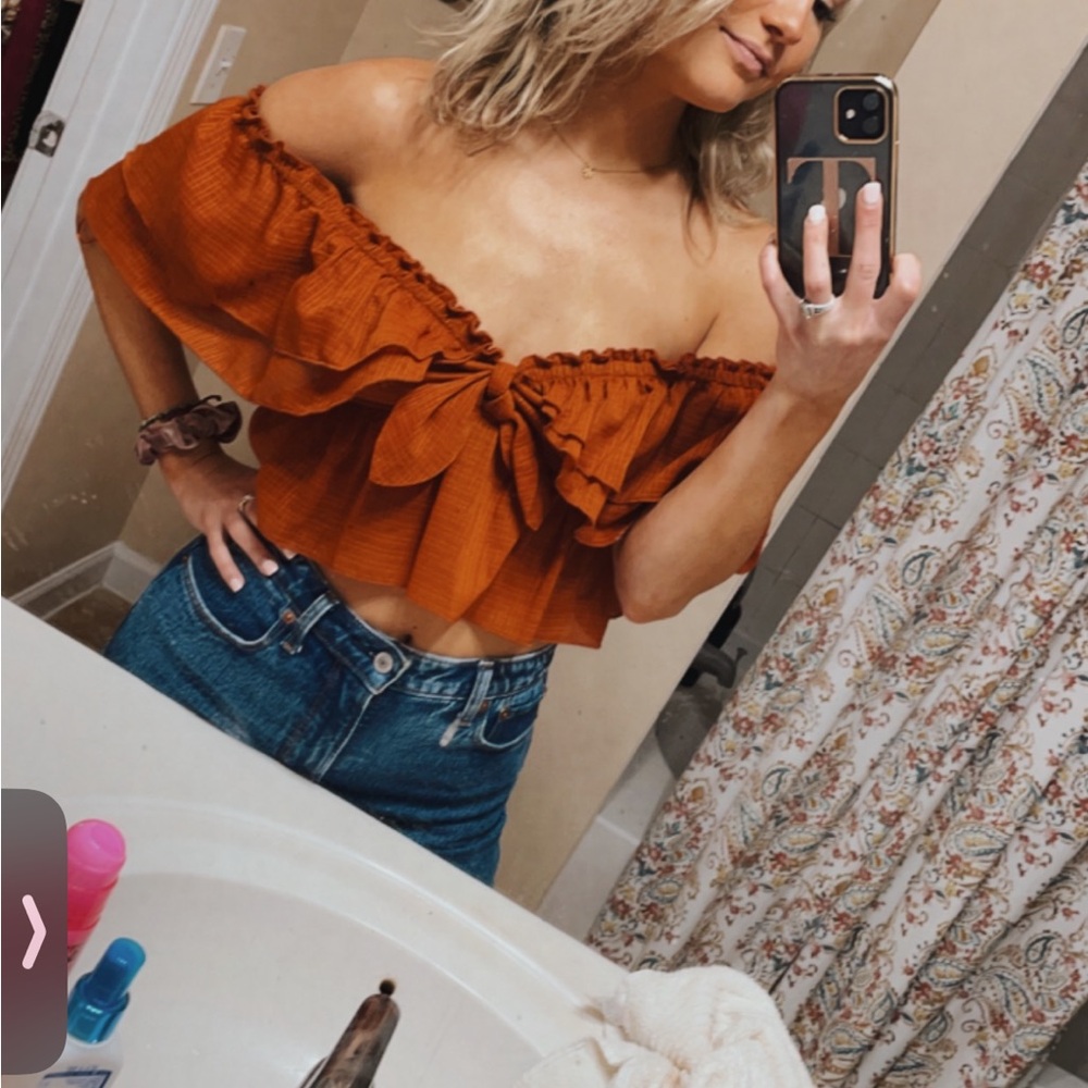 Zara Off-Shoulder Ruffle Top - Rust